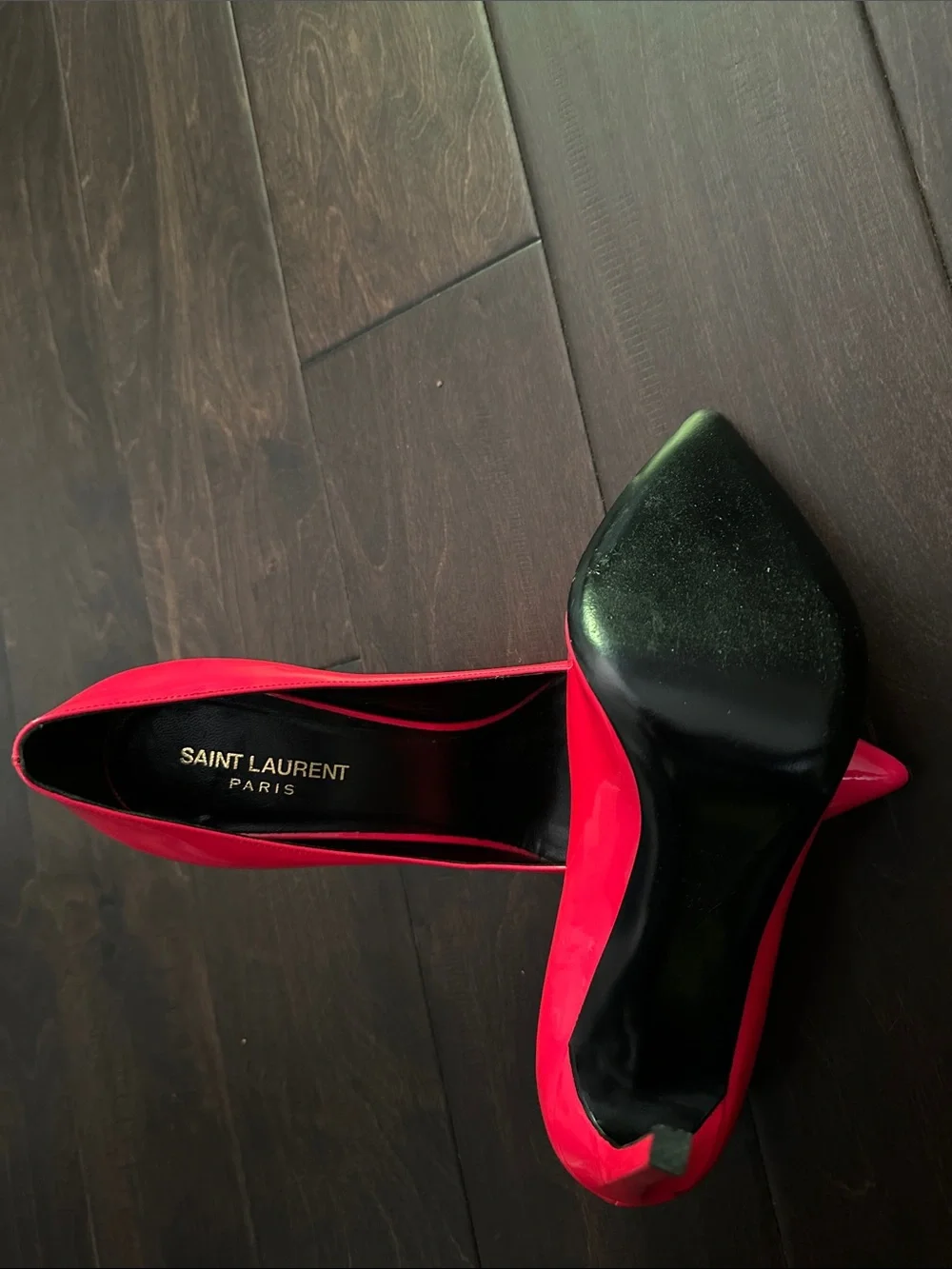 Saint Laurent Bright Red Patent Pointed Toe Pumps - Picture 4 of 9